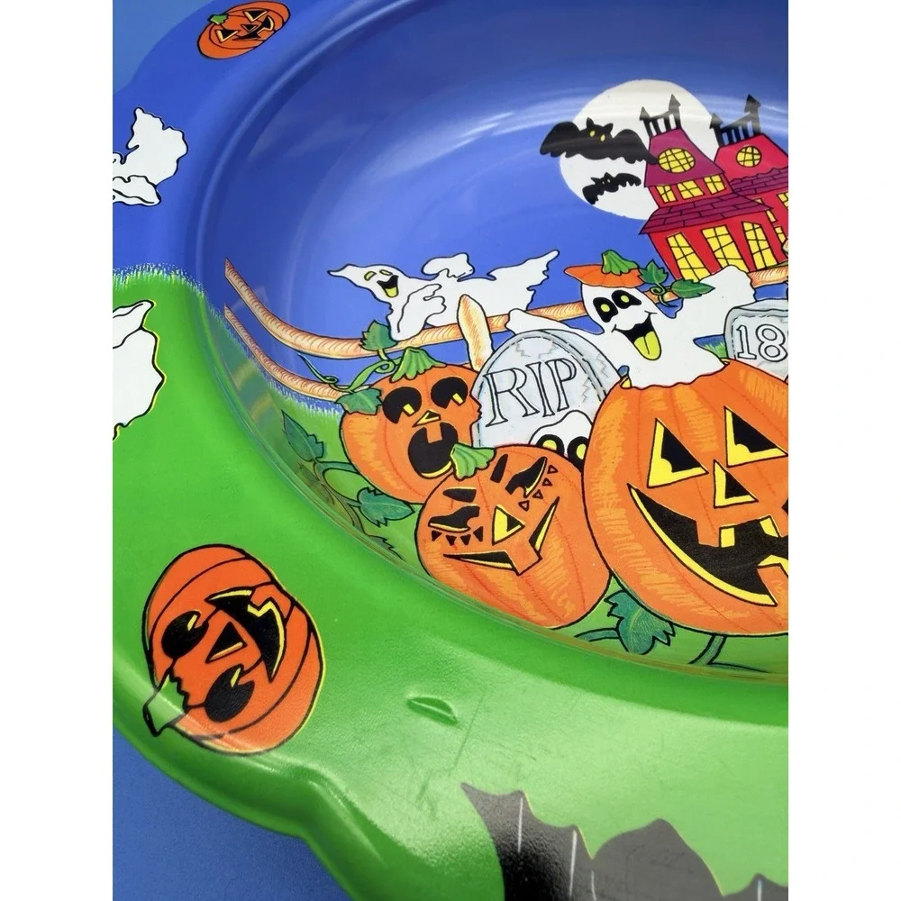 Vintage 1980s Halloween Candy Bowl Ullman Pumpkin Ghost Haunted House 14.5